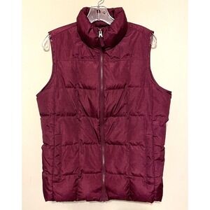 Lands' End Women's Quilted DOWN VEST Full Zip Size Medium 10-12 Maroon Full Zip